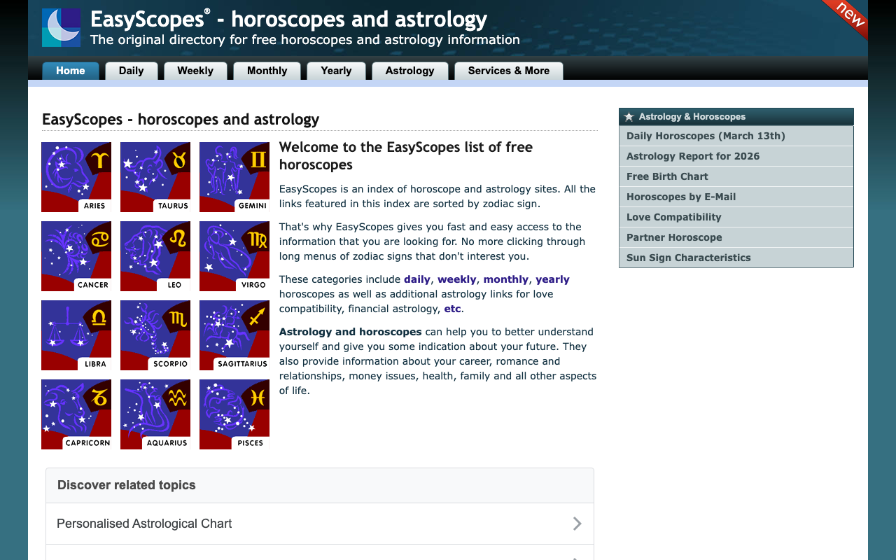 EasyScopes.com — fast and easy horoscopes